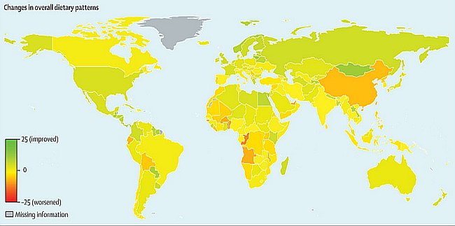 Cattive abitudini alimentari sopravanzano quelle buone in gran parte dei paesi