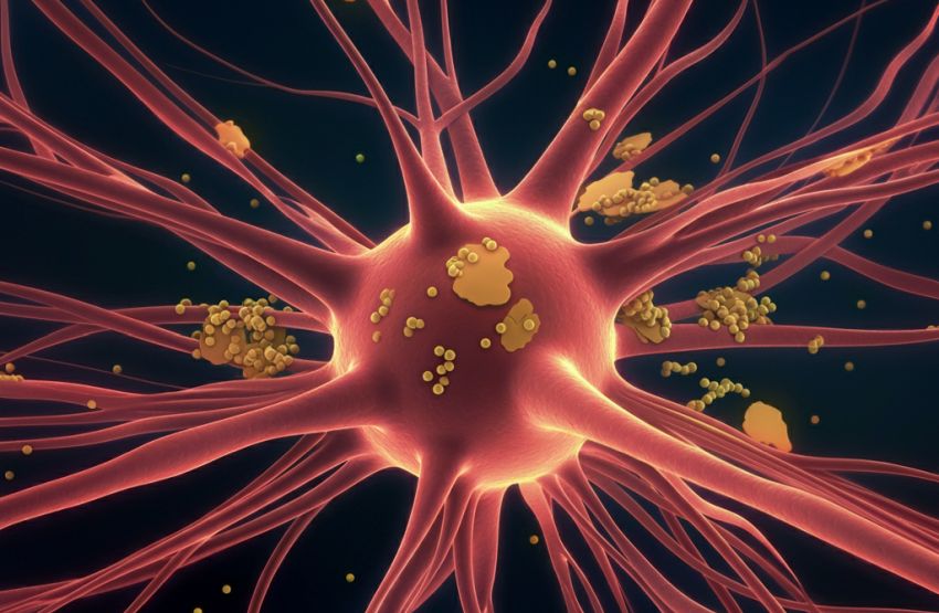 amyloid plaques between neurons