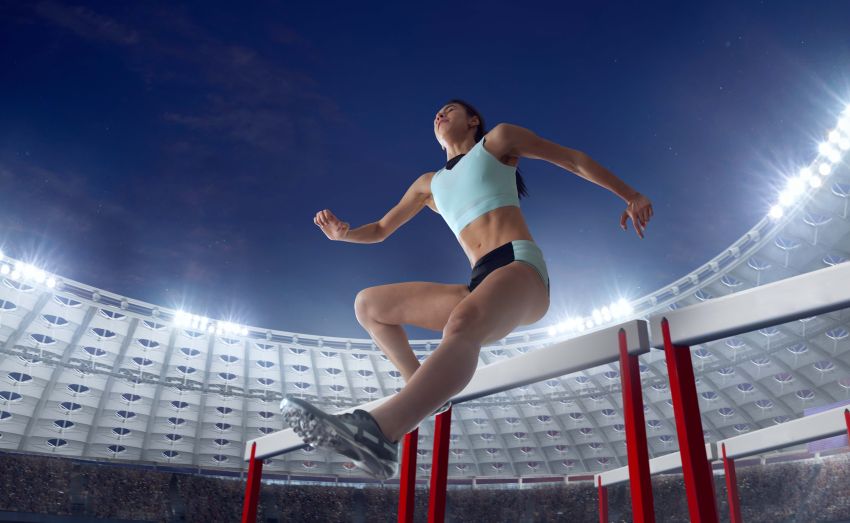 female athlete after hurdle 