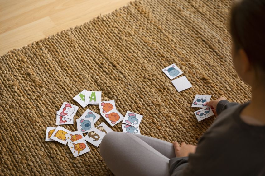 girl playing memory game 