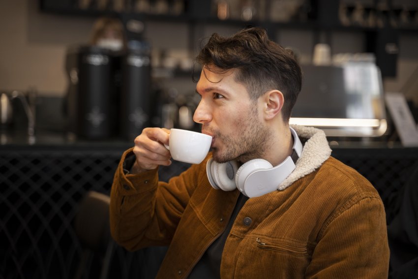 man drinking coffee