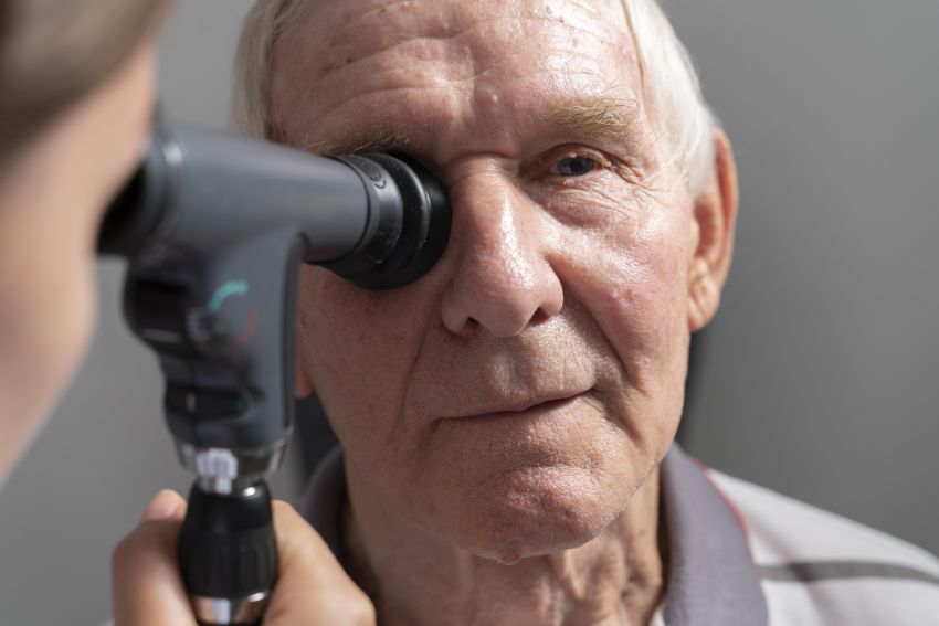 man having eye sight check 