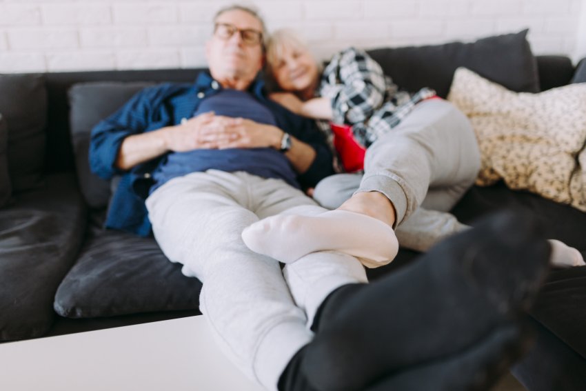 older couple chilling napping