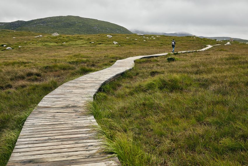 pathway connemara national park ireland cloudy sky 