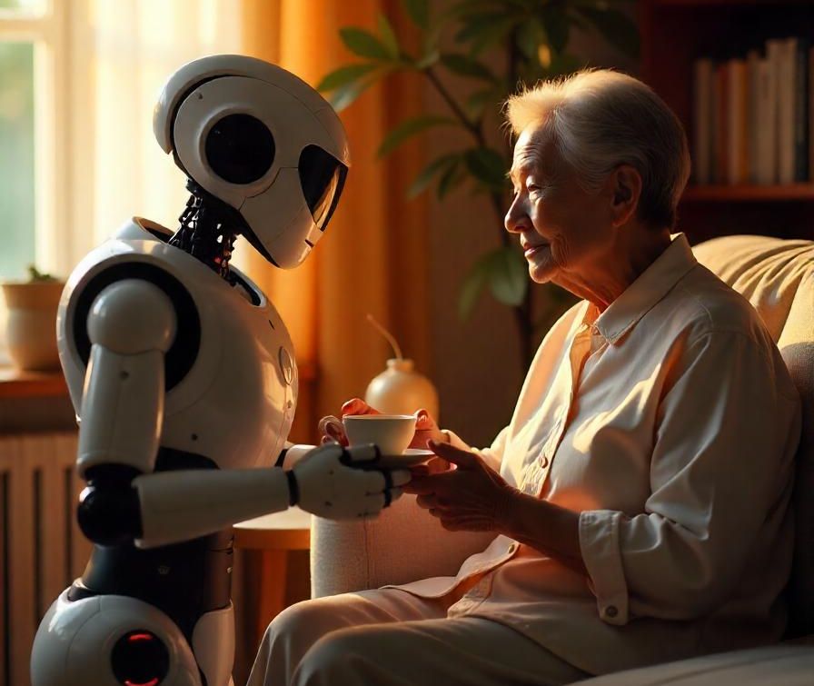 senior lady with robot in care home by freepik 67166