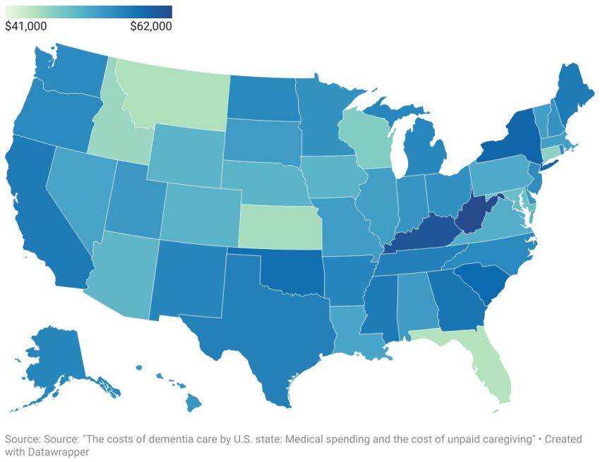 the true cost of dementia care varies by state