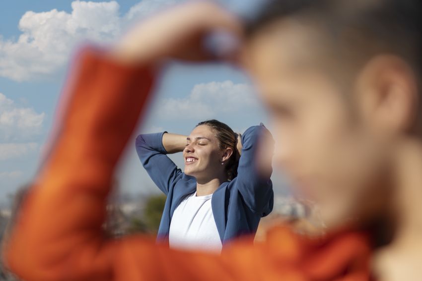 young woman through defocused friend 